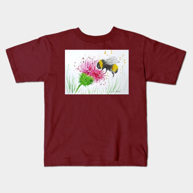 Bumble bee and Thistle Kids T-Shirt by Casimirasquirkyart